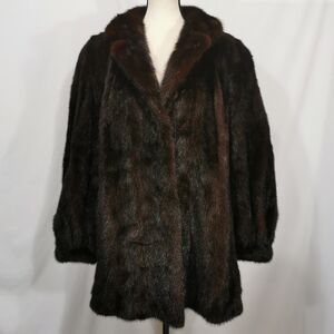 HRM Vintage Mink Thigh Length Coat in Brown/Black with Auburn - Sz XL